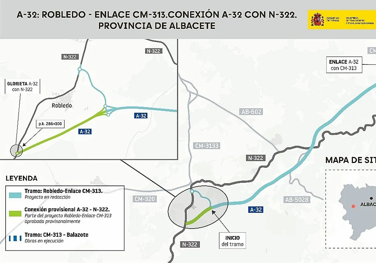 Transportes aprueba provisionalmente la conexión de la N-322 con la futura A-32 en Robledo