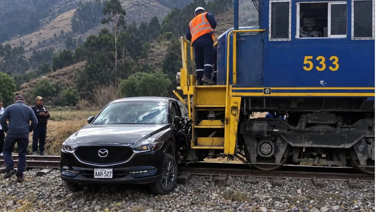 Tren choca contra camioneta en Cusco y dos ocupantes son evacuados tras el accidente en un cruce ferroviario de Huarocondo