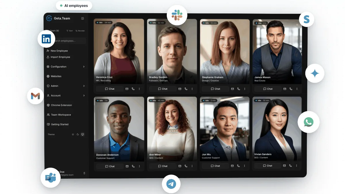 AI従業員を雇って定型作業をお任せできる「Geta.Team」、各AI従業員に個別にメールアドレス・電話番号を割り当てできてセルフホスト可能、機能限定の無料版もあり