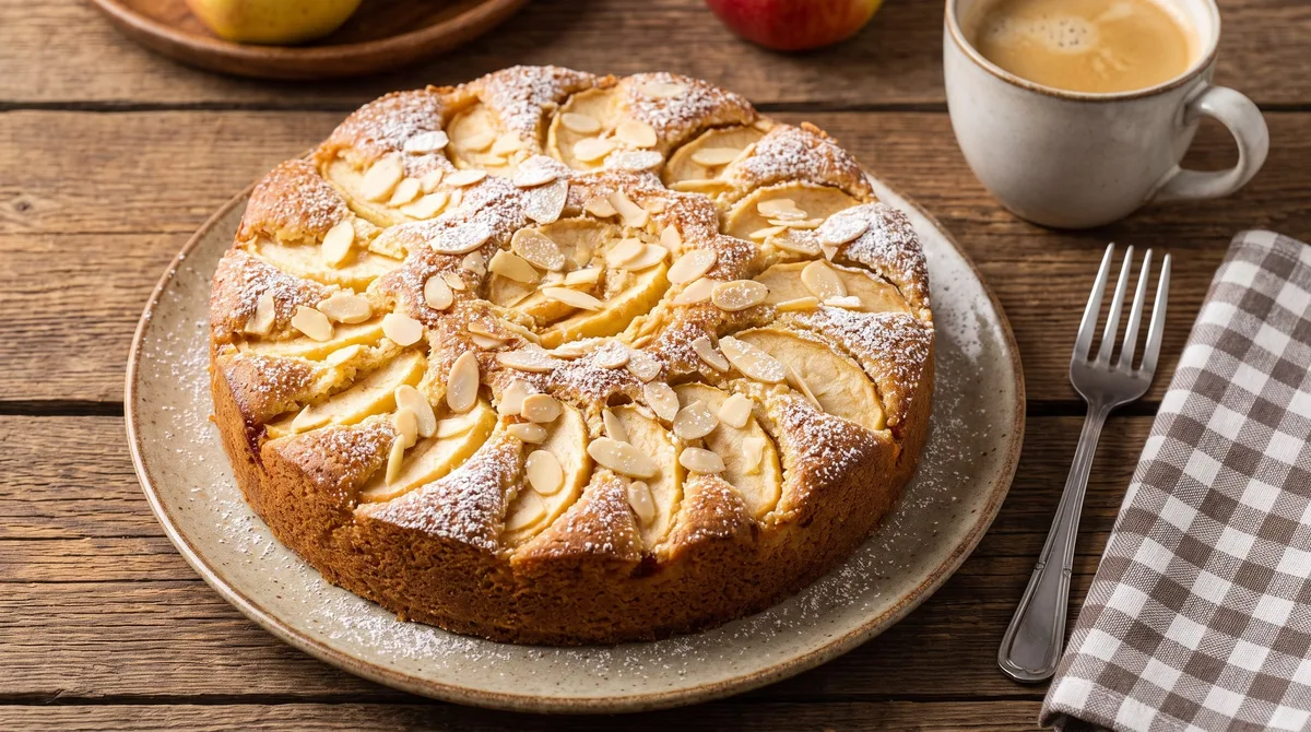Receta de torta alemana de manzanas y almendras, rápida y fácil
