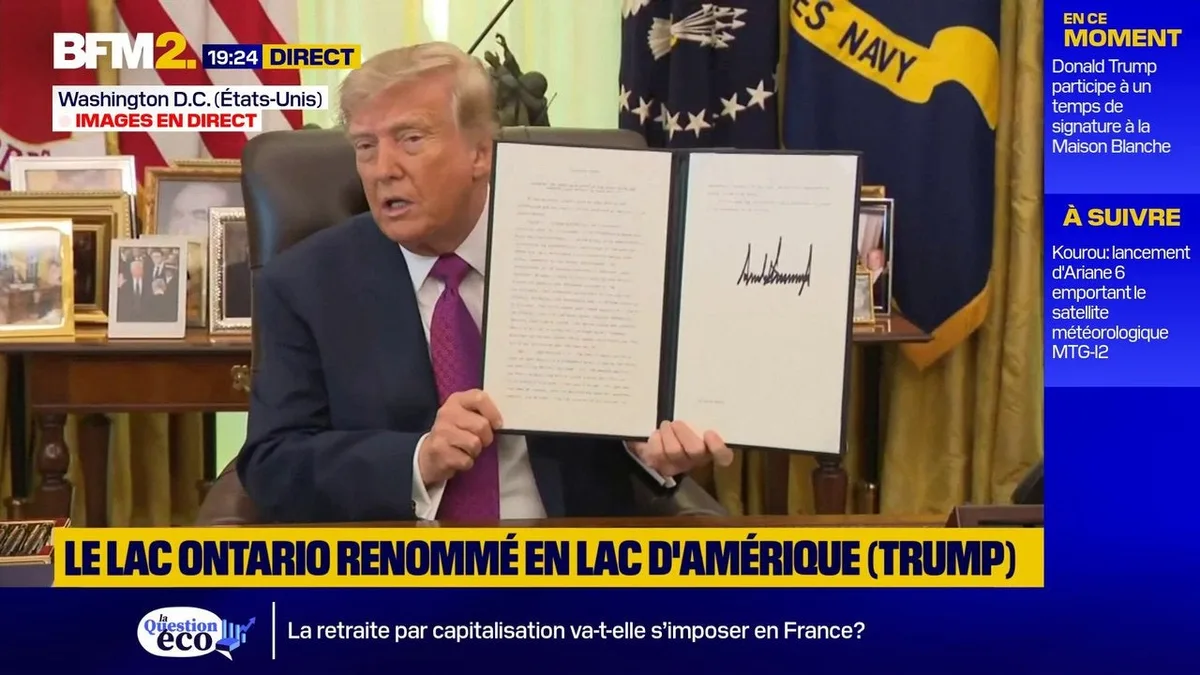 Donald Trump signe un décret changeant le nom du "lac Ontario" en "lac d'Amérique"