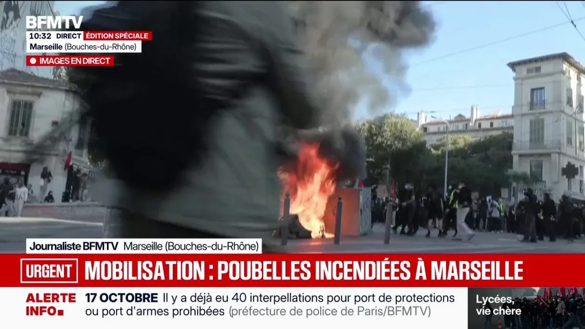 Mobilisations du 17 octobre: des poubelles incendiées à Marseille