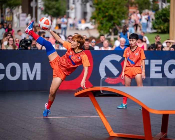Balletic hits and bicycle kicks: Teqball comes of age at the Asian Games