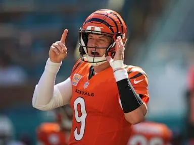 Burrow throws 4 TDs, Battle has pair of interceptions as Bengals beat Dolphins 31-24