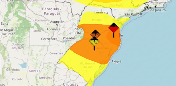 Região Sul tem alerta de tempestade e acumulado de chuva no fim de semana
