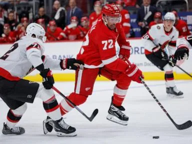 Larkin scores in return to lineup as Red Wings deal Senators 1st loss of the season 5-3