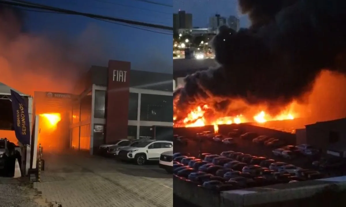 VÍDEO: incêndio atinge concessionária e população tenta salvar veículos na Bahia
