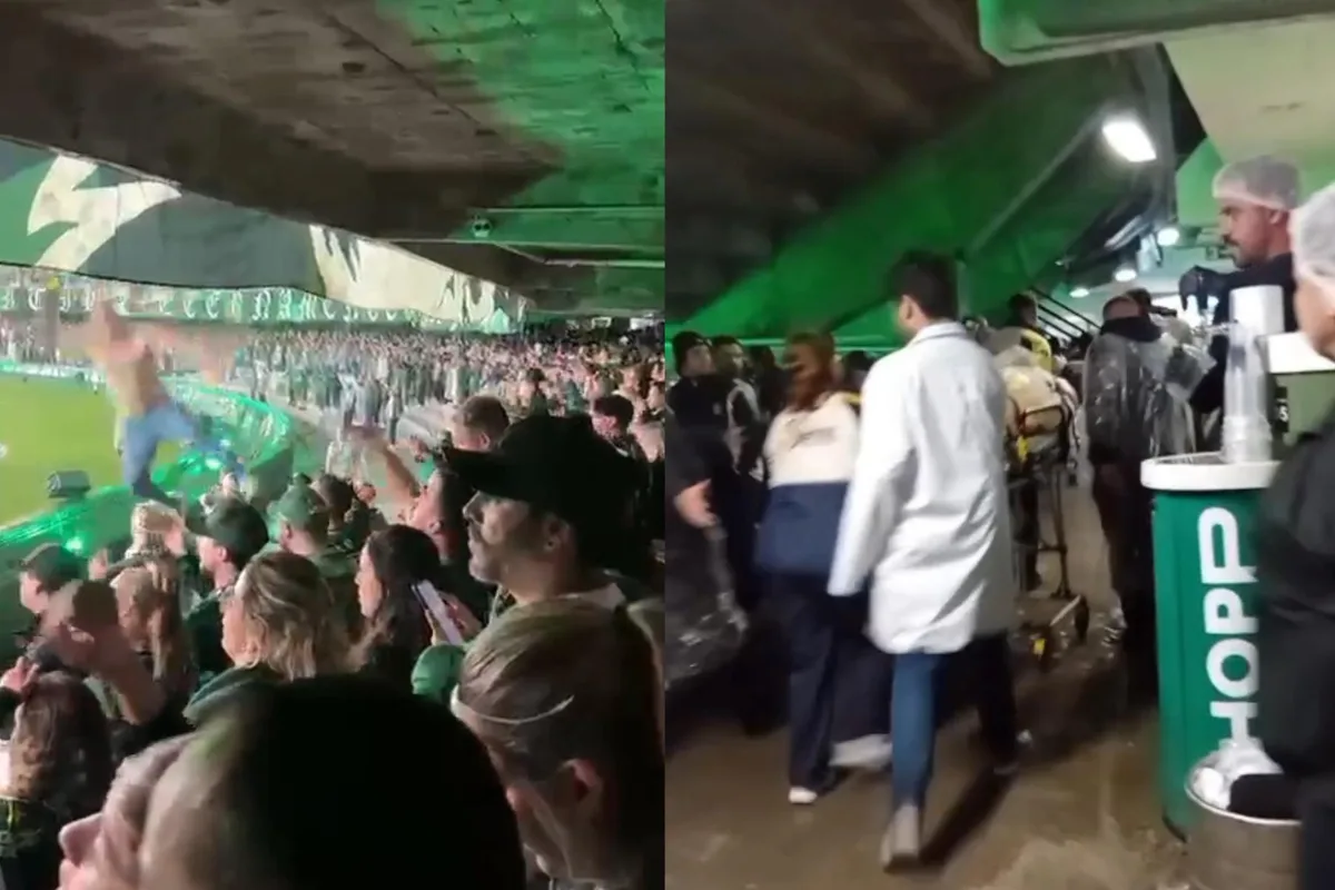 Homem que caiu de arquibancada do Couto Pereira em Curitiba relatou à polícia que estava sobre grade para não pisar em poça d'água; VÍDEO