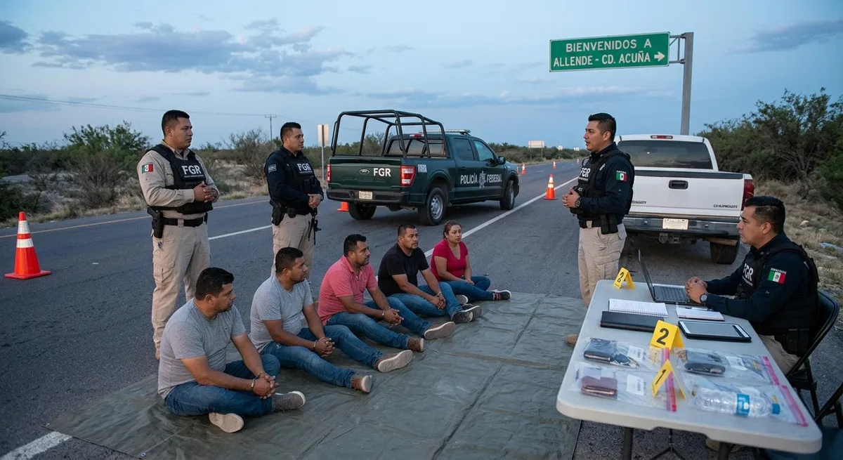 Detienen a cinco personas con arma calibre .45 durante retén en Allende, Coahuila