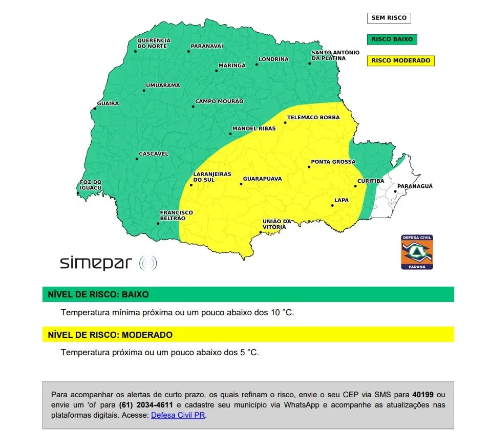 Paraná tem amanhecer gelado com 0,1ºC e geada fraca. Veja previsão à tarde