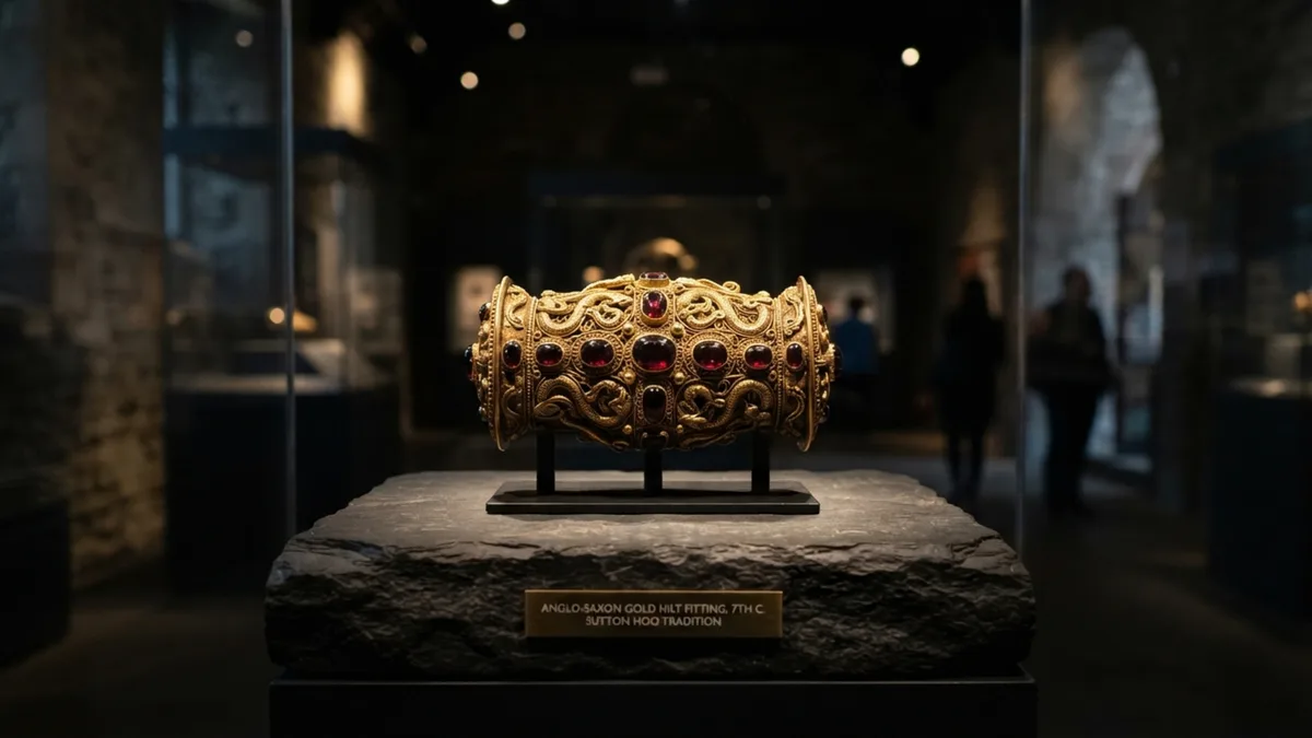 Fazendeiro passa o arado por um terreno e espalha sem perceber centenas de objetos enterrados, até um detectorista encontrar ouro e revelar um dos maiores tesouros anglo-saxões já descobertos