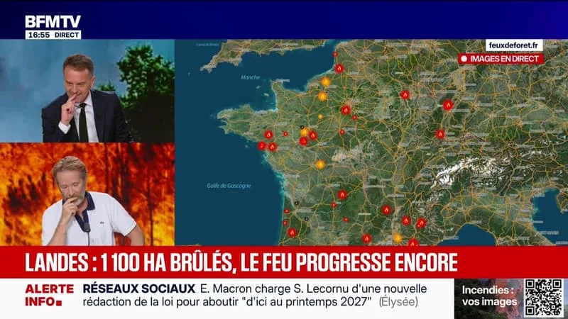 Landes : 1 100 hectares brûlés, le feu progresse - 14/08