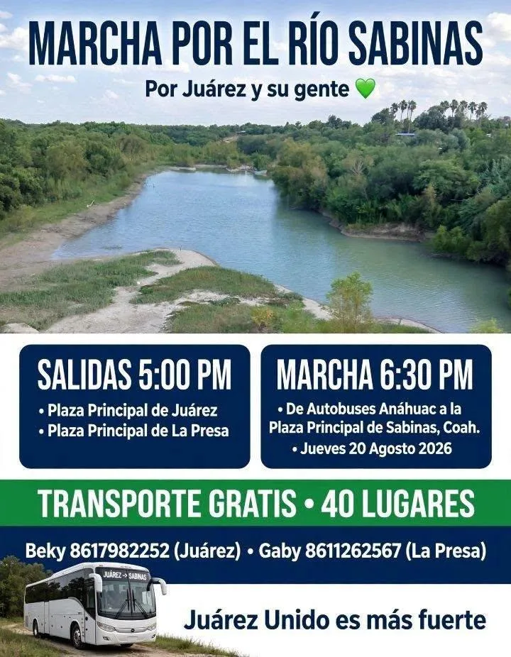 Municipio de Juárez, Coahuila, se suma a la defensa del Río Sabinas; ofrece transporte gratuito para habitantes