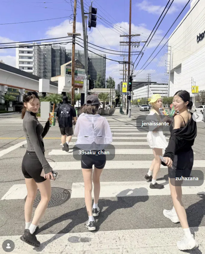 르세라핌, 단체로 바이커 쇼츠 입고 LA 거리 활보…건강미 발산