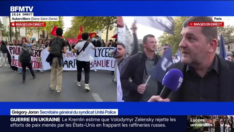 17 octobre: "Forcément, on est inquiet" déclare Grégory Joron, secrétaire général du syndicat Unité Police lors d'une manifestation des policiers pour dénoncer les tensions