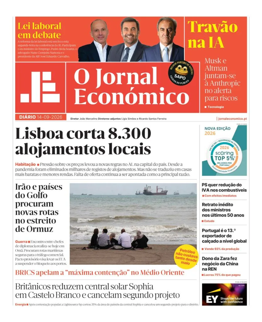 A primeira página do Jornal Económico de 14 de setembro