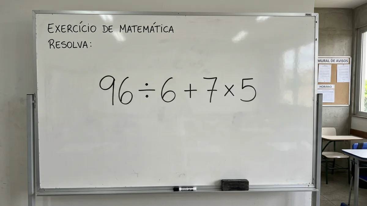 A conta 96 ÷ 6 + 7 × 5 parece fácil, mas muita gente erra antes de chegar ao resultado