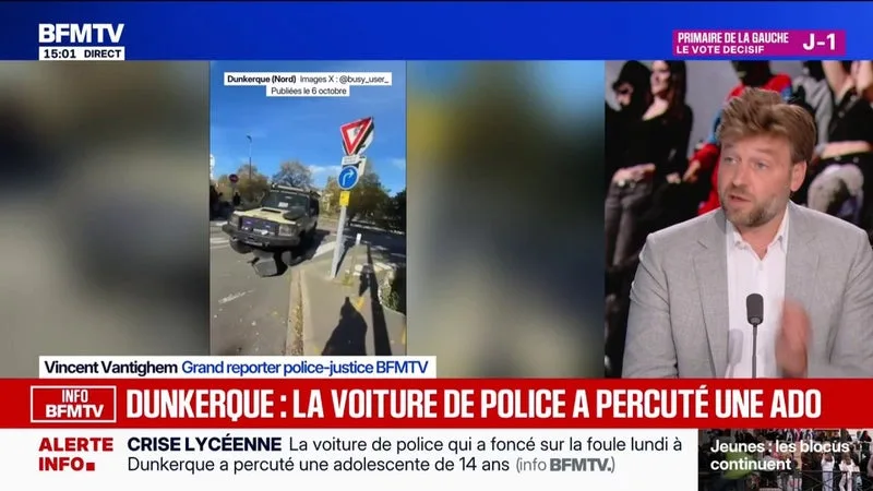 INFO BFMTV : À Dunkerque, une adolescente de 14 ans a été percutée par la voiture de police qui a foncé dans la foule des manifestants