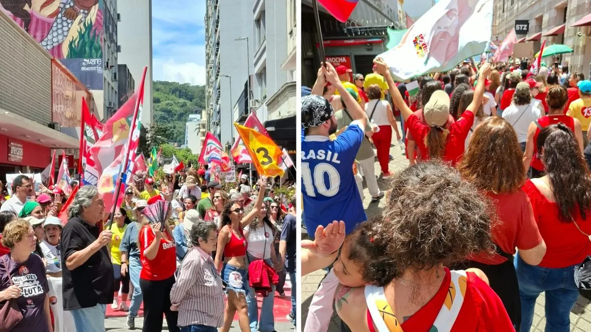 Ato em apoio a Lula percorre ruas do Centro de Florianópolis