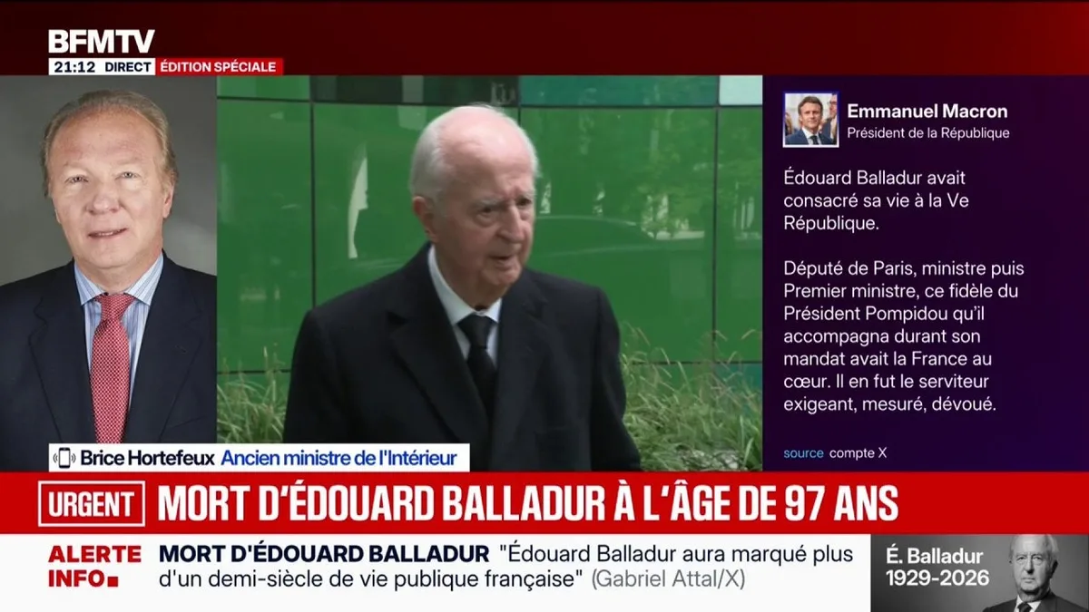 "Un homme courageux qui avait une vision": Brice Hortefeux, ancien ministre de l’Intérieur, rend hommage à Édouard Balladur