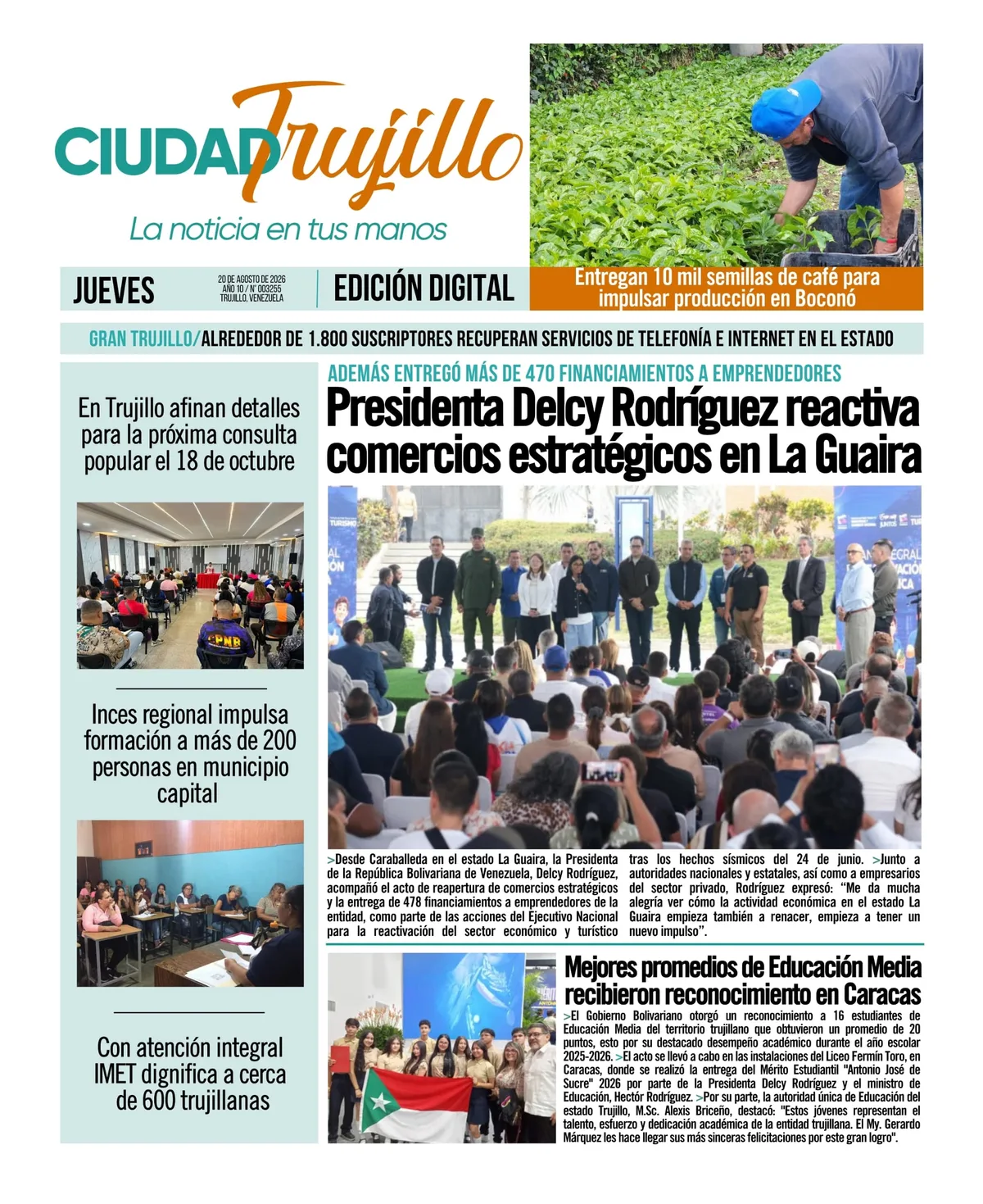 Portadas de este jueves 20 de agosto de 2026