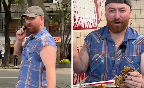 Sam Smith se vuelve viral en la CDMX; prueba los tacos de trompo y le entra al picante