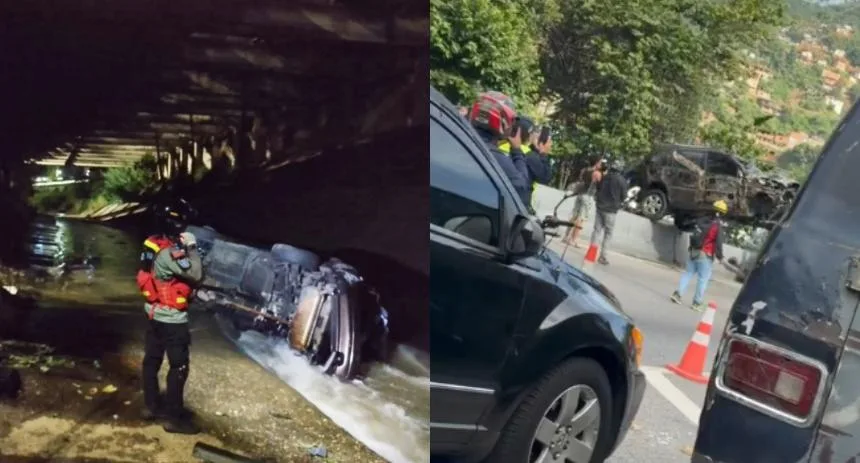 EN VIDEO: Mujer murió tras chocar en la autopista al salir de Caricuao, su vehículo terminó en el Guaire