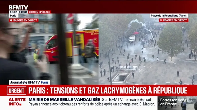 Manifestation du 17 octobre: les pompiers applaudis à leur arrivée place de la République à Paris