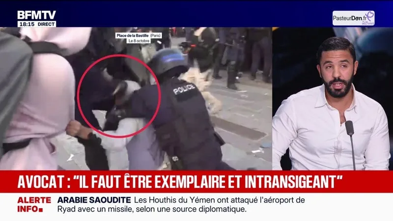 Coup de genou d'un policier au visage d'un jeune manifestant: "S'il n'y avait pas eu de vidéo, il n'y aurait pas eu de dossier", déclare Ilyacine Maallaoui, avocat du jeune homme