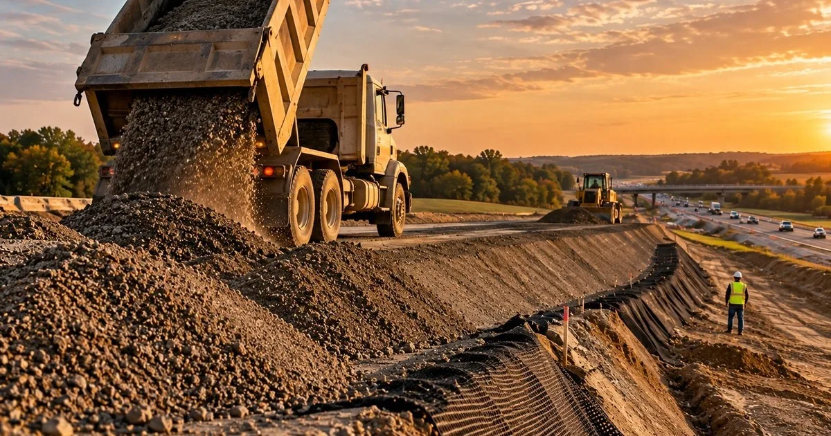 En 1996, Indiana transformó arena residual de fundición en un terraplén de carretera de 275 metros; posteriormente, Purdue descubrió que el material funcionaba con éxito como relleno vial a gran escala