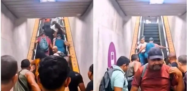 Escada rolante do MetrôRio 'buga', muda de sentido e causa confusão