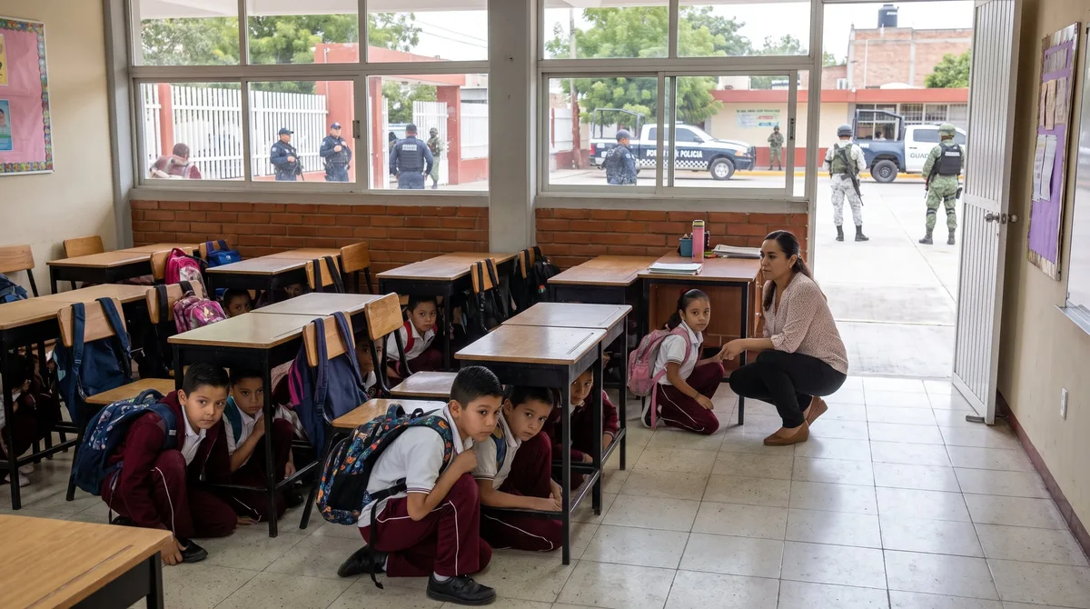 Cuando las balas forman parte de las clases en Sinaloa: niños practican cómo protegerse de un ataque armado