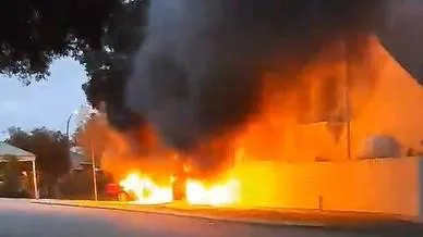 Dramatic footage: Convertible BMW vehicle up goes in the flames in West Leederville