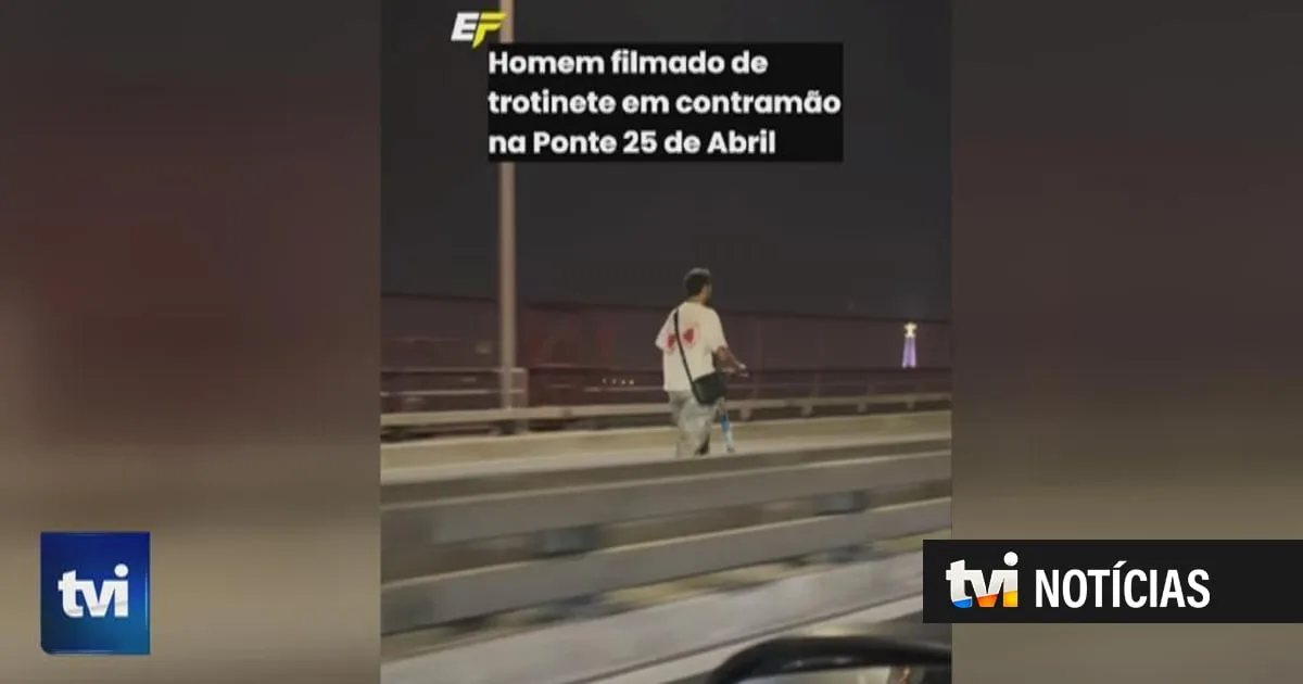 Homem filmado a circular de trotineta em contramão na Ponte 25 de Abril