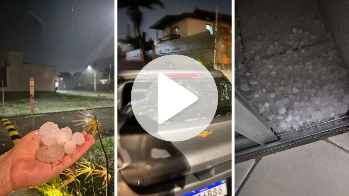 ‘Assustador’: granizo e temporais avançam pela Grande Florianópolis e deixam moradores em alerta