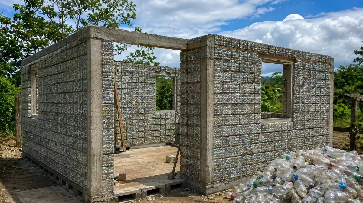 Ahorró durante 9 años, compró un terreno y levantó una casa con 850 bloques hechos de 7,5 toneladas de plástico reciclado