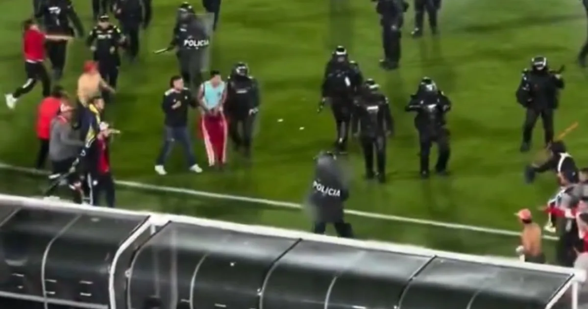 Batalla campal en pleno campo de juego: los fuertes incidentes entre los barras de Independiente Santa Fe y América de Cali