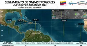 Onda tropical número 42 se desplaza sobre el oriente del país este jueves