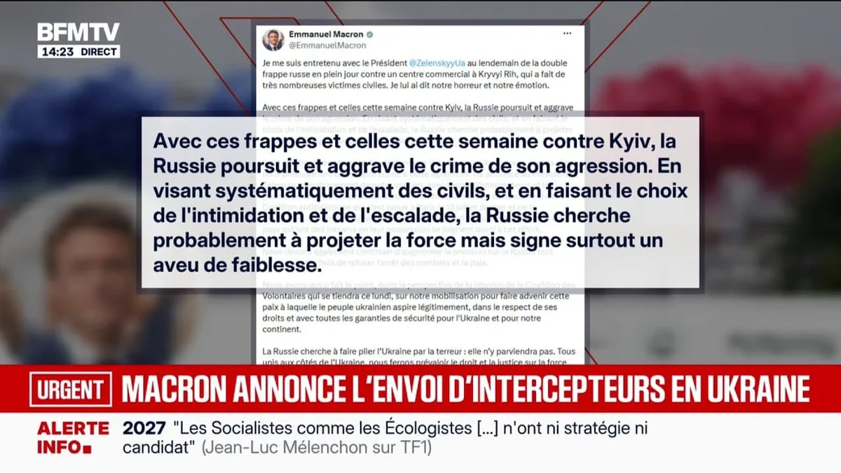 "Un aveu de faiblesse": Emmanuel Macron réagit après les frappes russes contre Kiev