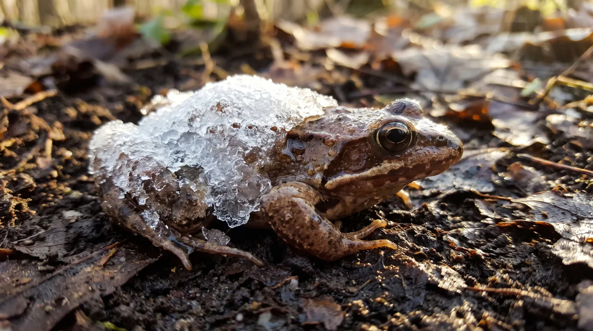 A rã que congela até parar de respirar no inverno e volta a se mover quando a temperatura sobe