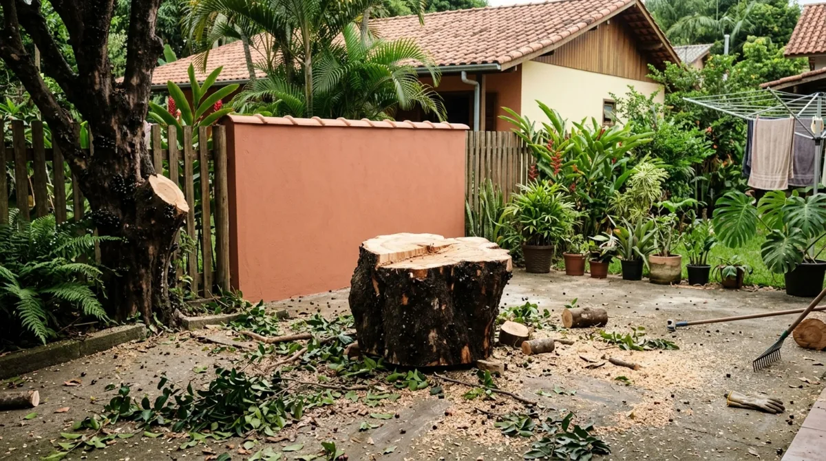Casal retorna de viagem e encontra jabuticabeira com 15 anos de idade cortada durante obra no muro, ele pede reposição e ressarcimento pelos danos