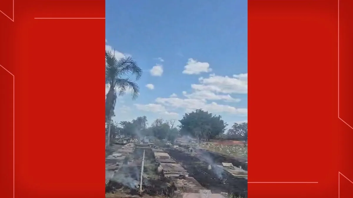 Incêndio atinge grama e jazigos no Cemitério da Asa Sul, no DF