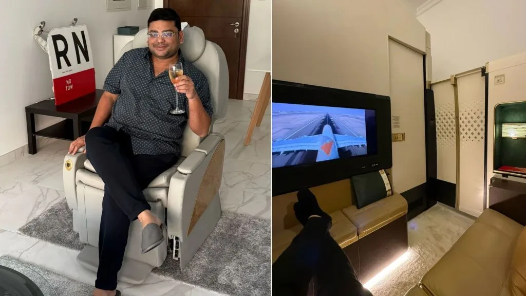 Superfã do A380 reproduz em apartamento famosa suíte do avião, com peças reais de aeronaves garimpadas ao longo dos anos