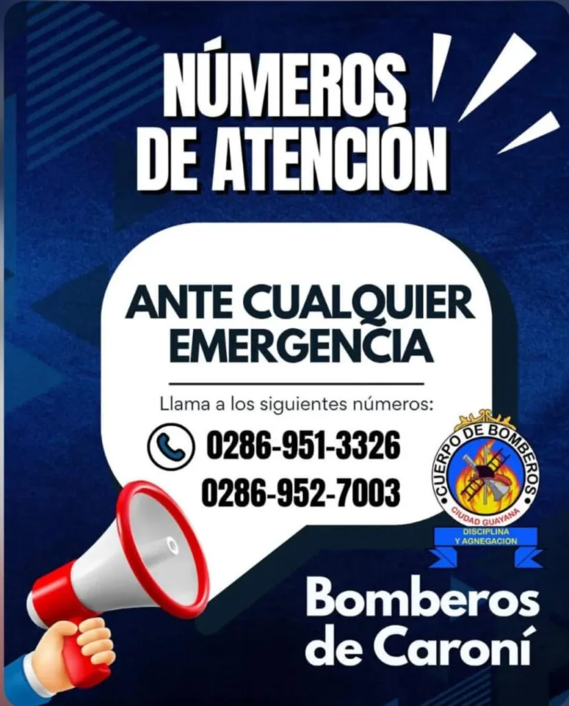 Números de atención de emergencias de Bomberos de Caroní