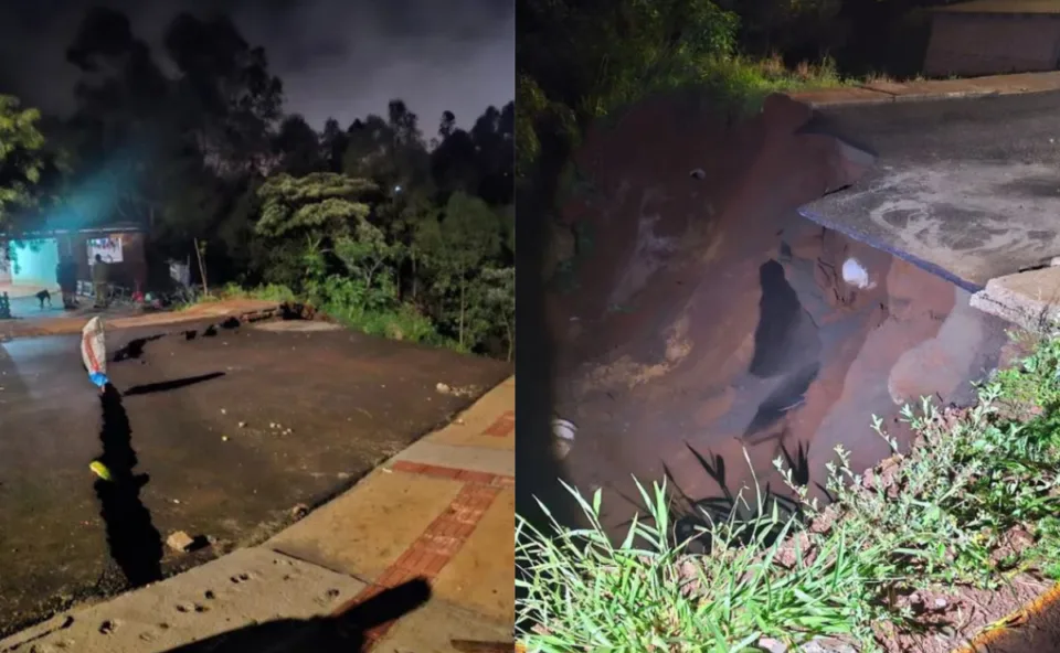Susto e prejuízo! Temporal abre cratera no meio da rua e deixa família desalojada em Mauá da Serra