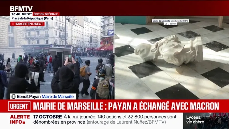 "Je viens d'avoir le président de la République": après l'intrusion de manifestants dans l'Hôtel de ville de Marseille, Benoît Payan, maire de la ville, annonce des renforts en terme de forces de l'ordre