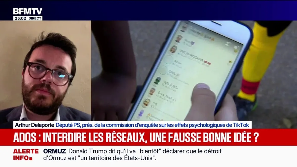 Interdiction des réseaux sociaux aux moins de 15 ans: "La priorité des priorités, c'est qu'il y ait une loi à l'échelle européenne", estime Arthur Delaporte, président de la commission d'enquête sur les effets psychologiques de Tiktok