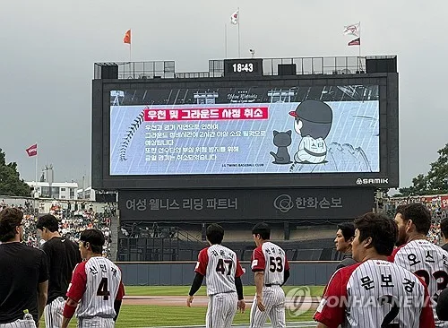 프로야구 비에 한번 멈추면 평균 47분…경기 중단 사유 76%가 비