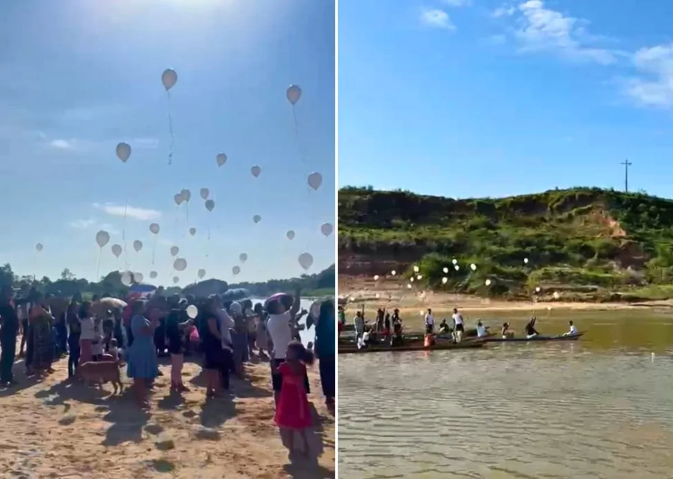 Familiares e amigos soltam balões em homenagem a criança desaparecida no Rio Juruá