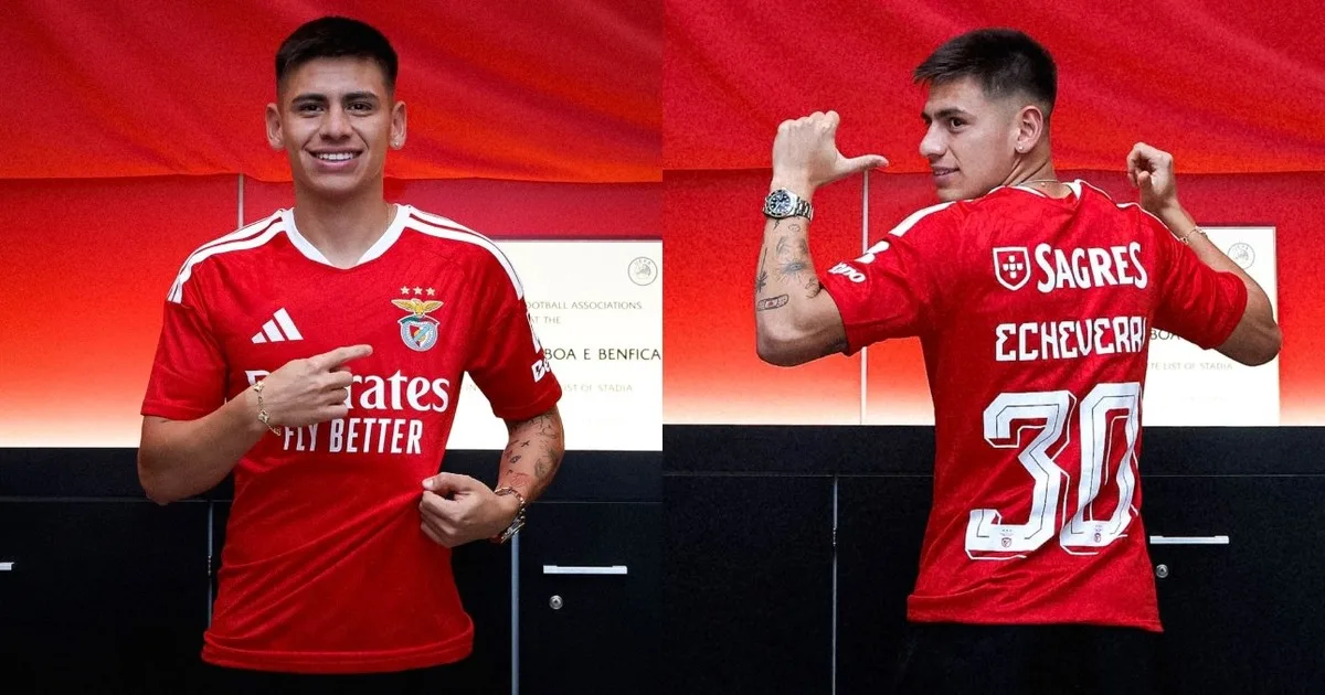 El Diablito Echeverri fue presentado en el Benfica, su cuarto club en un año: de la alegría de jugar con Prestianni a usar el mismo número que Otamendi